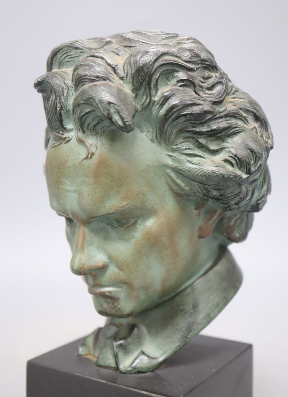 A bronzed metal bust of Beethoven, height 20cm